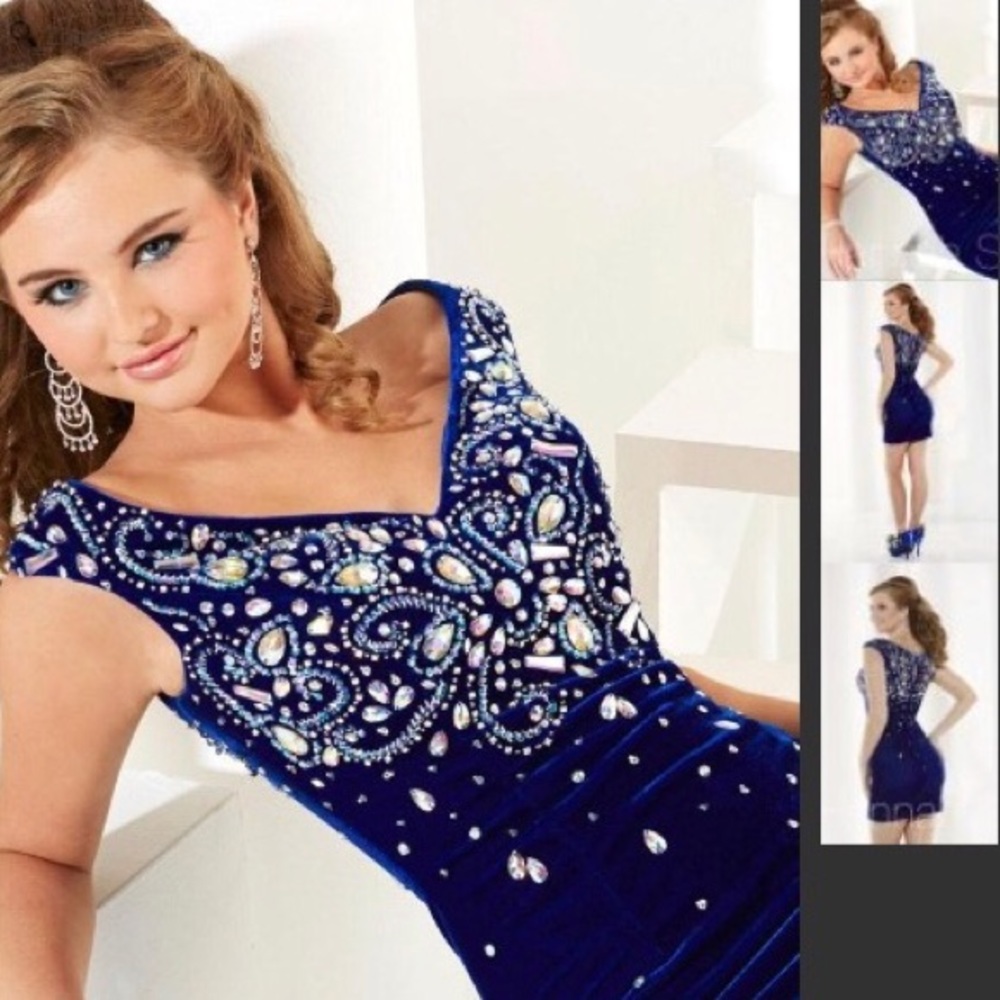 Royal blue beaded velvet cocktail dress size 2.